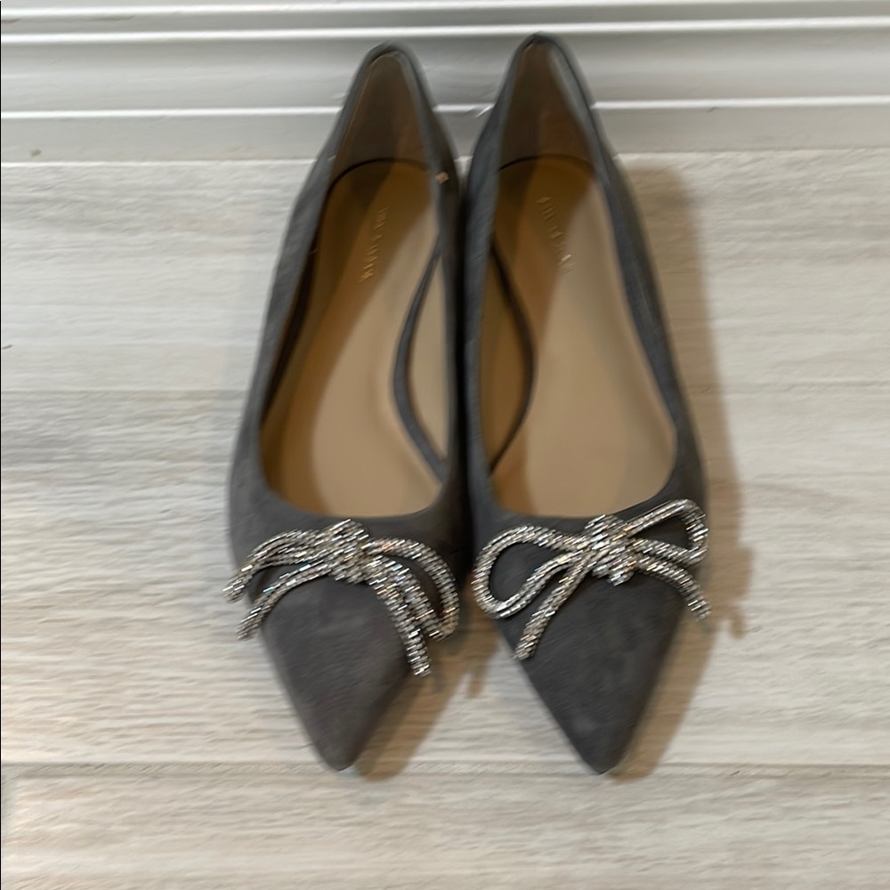 Ann Taylor Gray Suede Flats with Silver Bow